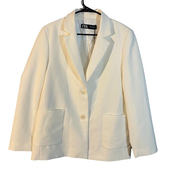 Zara White Two Button Notched Collared Oversized Blazer Jacket Women Sz XS - Picture 1 of 9